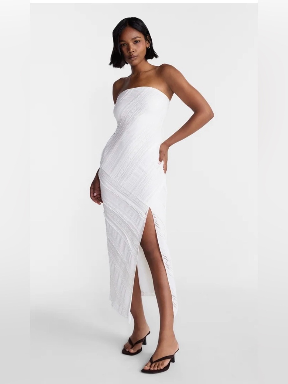 NWT No Boundaries White Strapless Midi Dress with Side Slit